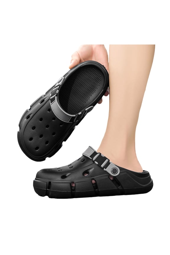Men's Chunky Slip on Work Clogs with Back Strap Quick-Dry Hollow Breathable EVA Sandals Chef Nurse Comfortable Slip on Cushion Slides Slippers Indoor Outdoor Garden Shoes Black Size 8.5