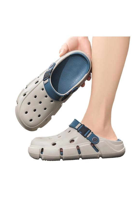 Men's Chunky Slip on Work Clogs with Back Strap Quick-Dry Hollow Breathable EVA Sandals Chef Nurse Comfortable Slip on Cushion Slides Slippers Indoor Outdoor Garden Shoes Blue Size 9