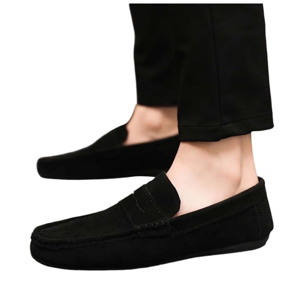 Rokment Men's Classic Suede Slip on Penny Loafers Walking Boat Shoes Fall Casual Flat Driving Business Office Work Oxfords Dress Footwear Black Size 8