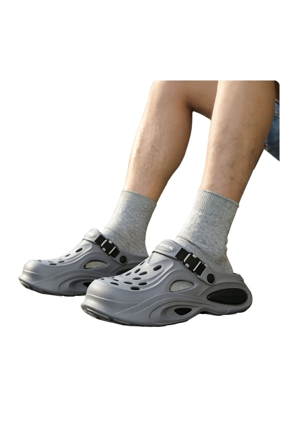 Men's Orthopedic Air Cushion Sandals with Adjustable Back Straps Closed Toe Barefoot Water Slippers for Plantar Fasciitis Beach Nursing Clogs Garden Shoes Grey Size 9.5