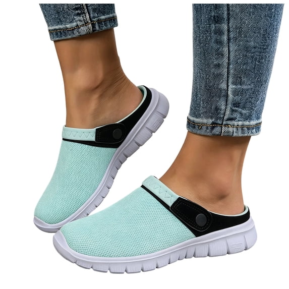 Rokment Men's Orthopedic Clogs Mules Backless Sandals with Arch Support and Back Straps Lightweight Comfortable Mesh Closed Toe Walking Slip on Driving Summer Shoes Mint Green Size 8.5