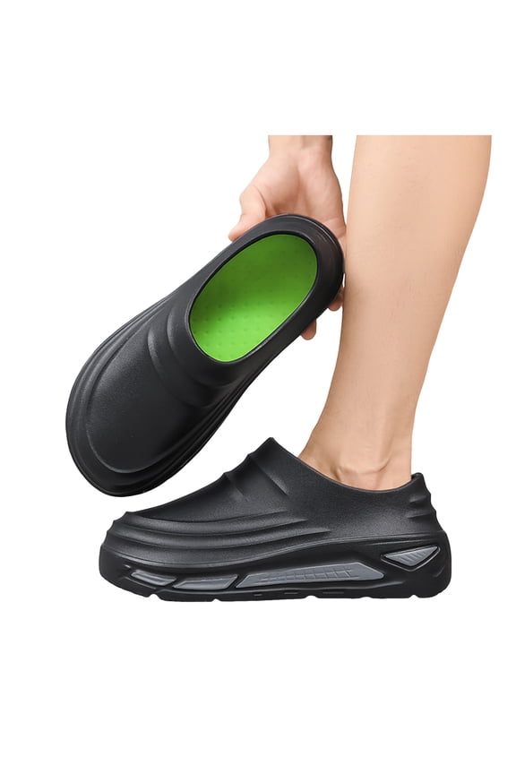 Men's Textured Chef Shoes Comfortable Slip Resistant Lightweight Waterproof Slip On Garden Clogs Work Mules for Kitchen Food Service Nursing Black Size 7