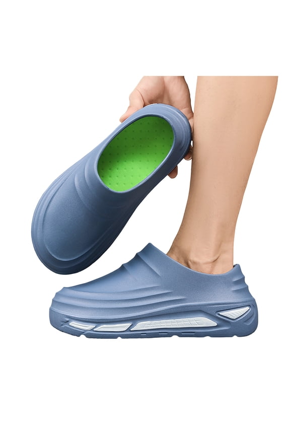Men's Textured Chef Shoes Comfortable Slip Resistant Lightweight Waterproof Slip On Garden Clogs Work Mules for Kitchen Food Service Nursing Blue Size 7