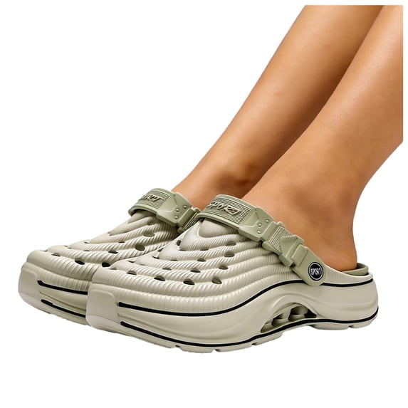 Rokment Men's Women's Arch Support Clogs Unisex Garden Shoes Comfortable Cushioned Footbed Slip-on Mules Outdoor Water Sandals Slippers with Back Strap for Beach Casual Green Size 7