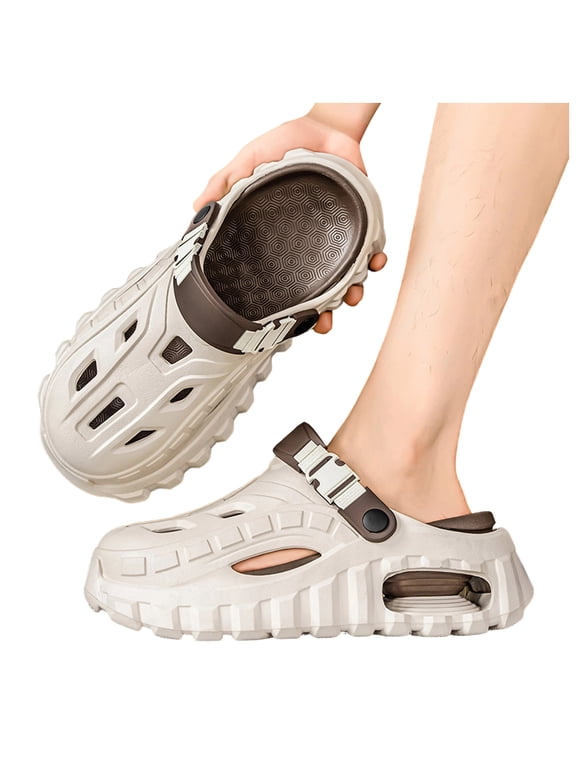 Mens Orthopedic Air Cushion Chunky Platform Recovery Clogs Garden Shoes Comfortable Walking Thick Cushion Orthopedic Garden Shoes Mules with Arch Support for Plantar Fasciitis Khaki Size 8