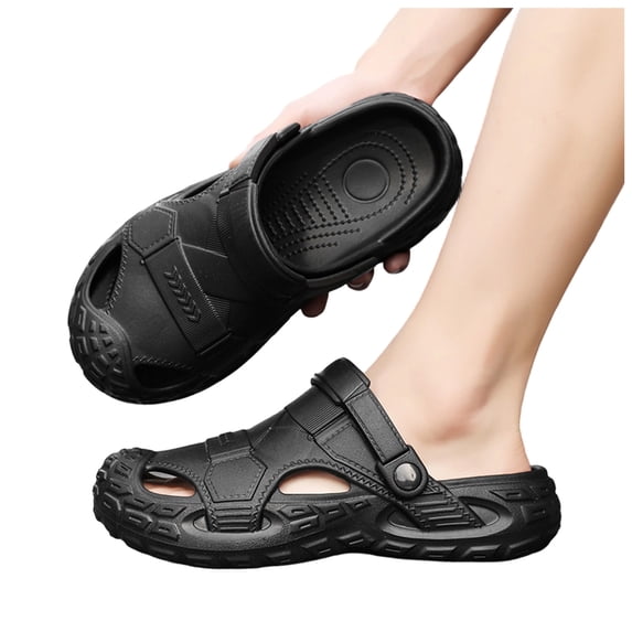 Rokment Mens Orthopedic Closed Toe Walking Slides Sandals with Back Strap EVA Arch Support Comfortable Non Slip Nursing Work Clogs Garden Shoes Beach Pool Slippers Indoor Outdoor Black Size 7