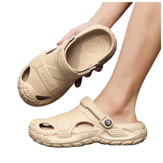 Rokment Mens Orthopedic Closed Toe Walking Slides Sandals with Back Strap EVA Arch Support Comfortable Non Slip Nursing Work Clogs Garden Shoes Beach Pool Slippers Indoor Outdoor Khaki Size 8