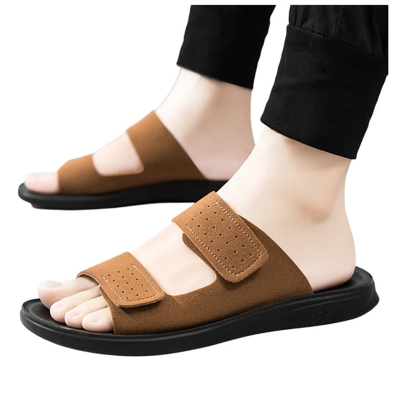 Rokment Mens Orthotic Arch Support Walking Sandals Comfortable Beach Casual Suede Adjustable Ankle Strap Open Toe Backless Slides Slippers Summer Coffee Size 8