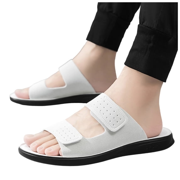 Rokment Mens Orthotic Arch Support Walking Sandals Comfortable Beach Casual Suede Adjustable Ankle Strap Open Toe Backless Slides Slippers Summer White Size 10.5