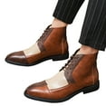 thumbnail image 1 of Rokment Mens Oxfords Dress Shoes Ankle Booties Vintage Fashion Color Block Leather Pointed Toe Low Heel Lace up Casual Business Dressy Short Boots Fall Winter Brown Size 9.5, 1 of 6
