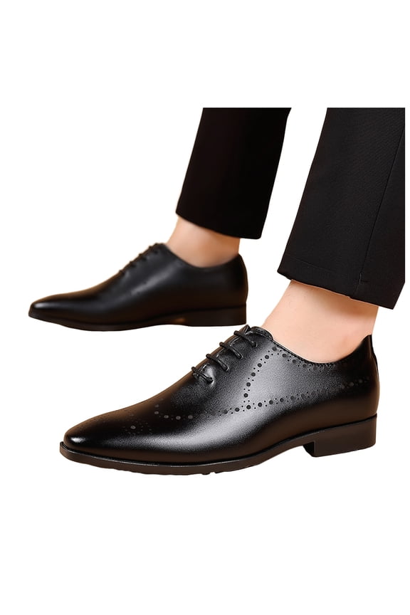 Mens Oxfords Dress Shoes Modern Classic Leather Hollow out Pointed Toe Wingtip Tuxedo Business Office Formal Dressy Low Heels Wedding Party Black Size 7