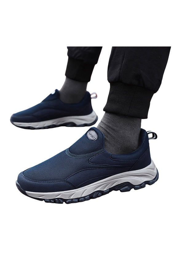 Mens Walking Driving Slip on Sneakers Work Shoes Seniors Dad Comfortable Cushioned Outdoor Sports Trekking Hiking Nursing Shoes Blue Size 8