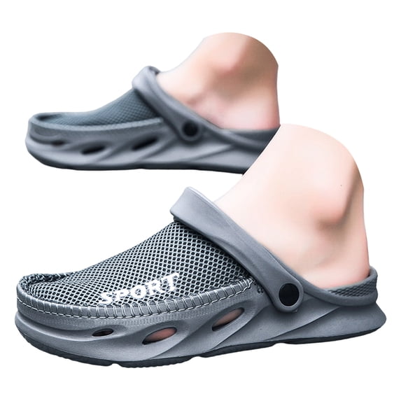 Rokment Mesh EVA Patchwork Wide Feet Clogs Garden Shoes for Men with Back Straps Breathable Waterproof Beach Slides Summer Casual Walking Slippers Water Sandals Grey Size 11