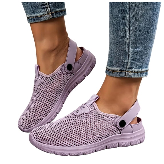 Rokment Mesh Orthopedic Walking Clogs Mules Shoes with Back Strap for Women Men Lightweight Breathable Athletic Arch Support Memory Foam Plantar Fasciitis Slides Sandals Light Purple Size 6.5