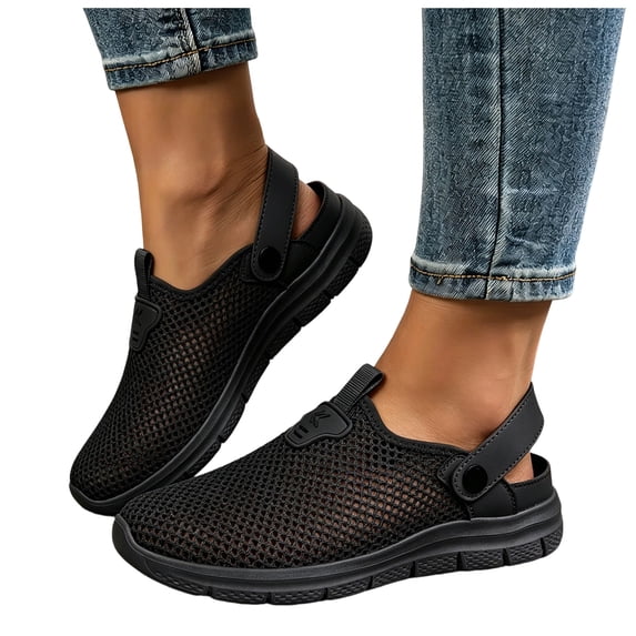 Rokment Mesh Orthopedic Walking Clogs Mules Shoes with Back Strap for Women Men Lightweight Breathable Athletic Arch Support Memory Foam Plantar Fasciitis Slides Sandals Black Size 8.5