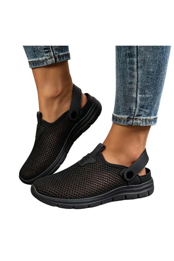 Mesh Orthopedic Walking Clogs Mules Shoes with Back Strap for Women Men Lightweight Breathable Athletic Arch Support Memory Foam Plantar Fasciitis Slides Sandals Black Size 8.5