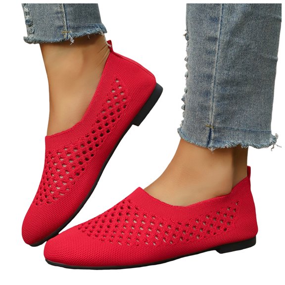 Rokment Mesh Slip on Penny Loafers Walking Shoes for Women 2026 Spring Summer Breathable Comfortable Hollow out Casual Driving Dress Flat Beach Travel Red Size 6.5