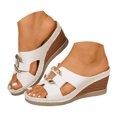 thumbnail image 1 of Rokment Metallic Buckles Wedge Slip on Open Back Dressy Sandals for Women Ladies 2026 Fashion Casual Leather Platform Slides High Heels Mules Summer White Size 9.5, 1 of 7
