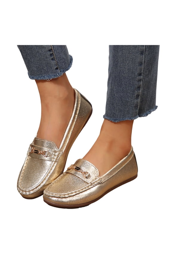 Metallic Gold Slip on Penny Loafers for Women Walking Shoes Trendy Comfy Soft Leather Suede Driving Oxfords Work Dress Shoes All Season Gold Size 8