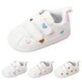 thumbnail image 1 of Rokment Newborn Infant Crib Shoes Heart Star Embroidered White First Walking Low Top Fashion Sneakers Casual Leather Tennis Skate Flat for Baby Toddler Boys Girls, 1 of 7