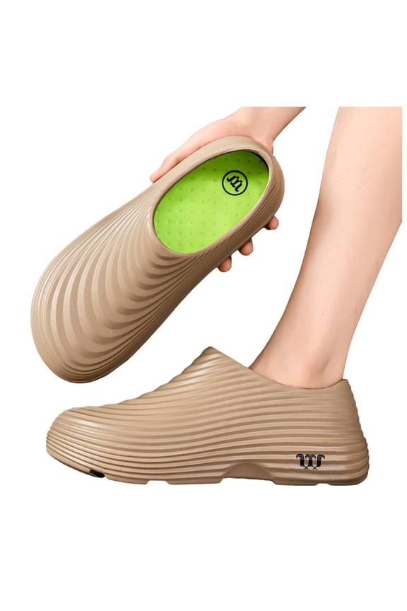 Non-Slip Chef Work Shoes for Women & Men Oil Resistant Waterproof Closed Toe Comfortable Mules Clogs for Kitchen Restaurant Nursing Food Service Gardening Khaki Size 9.5