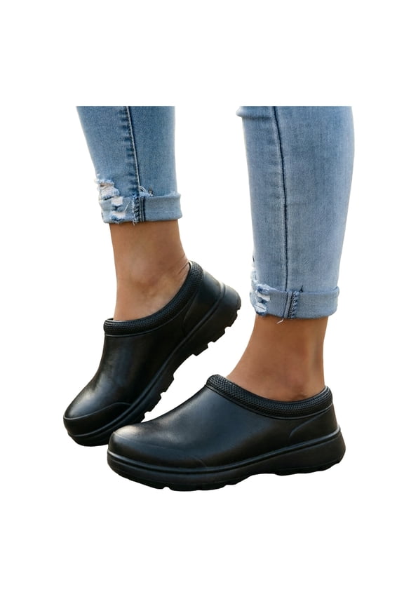 Nursing Garden Clogs for Women Men Waterproof Closed Toe Non Slip Work Shoes Comfortable Slip on Food Service Slippers Lightweight Black Size 7.5
