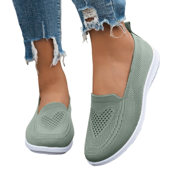 Rokment Nursing Walking Shoes for Women 2026 Spring Fall Lightweight Comfortable Mesh Memory Foam Othopedic Slip on Driving Tennis Non-Slip Work Loafers Flat Green Size 7.5