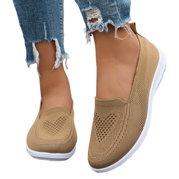 Rokment Nursing Walking Shoes for Women 2026 Spring Fall Lightweight Comfortable Mesh Memory Foam Othopedic Slip on Driving Tennis Non-Slip Work Loafers Flat Khaki Size 8.5