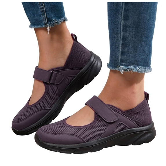 Rokment Ortho Mesh Patchwork Walking Shoes for Women Breathable Comfortable Hollow out Ankle Strap Memory Foam Arch Support Nursing Non Slip Work Tennis Sneakers Purple Size 6.5