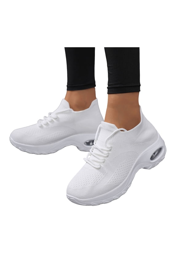 Orthopedic Air Cushion Walking Running Shoes for Women Plantar Fasciitis with Arch Support Comfortable Orthotic Slip on Socks Non-Slip Work Nursing Sneakers White Size 9
