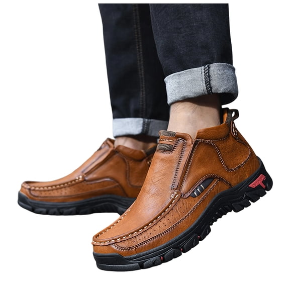 Rokment Orthopedic Ankle Chukka Boots for Men Comfortable Vintage Casual Leather Outdoor Non Slip Arch Support Walking Short Booties Fall Winter Work