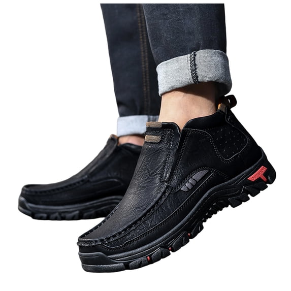 Rokment Orthopedic Ankle Chukka Boots for Men Comfortable Vintage Casual Leather Outdoor Non Slip Arch Support Walking Short Booties Fall Winter Work