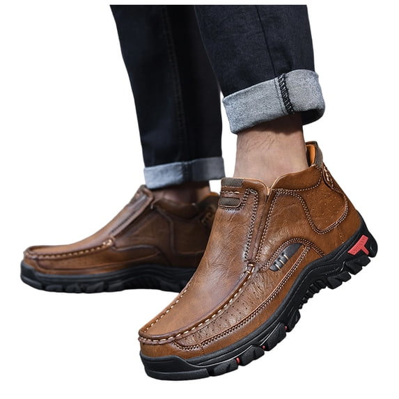 Rokment Orthopedic Ankle Chukka Boots for Men Comfortable Vintage Casual Leather Outdoor Non Slip Arch Support Walking Short Booties Fall Winter Work