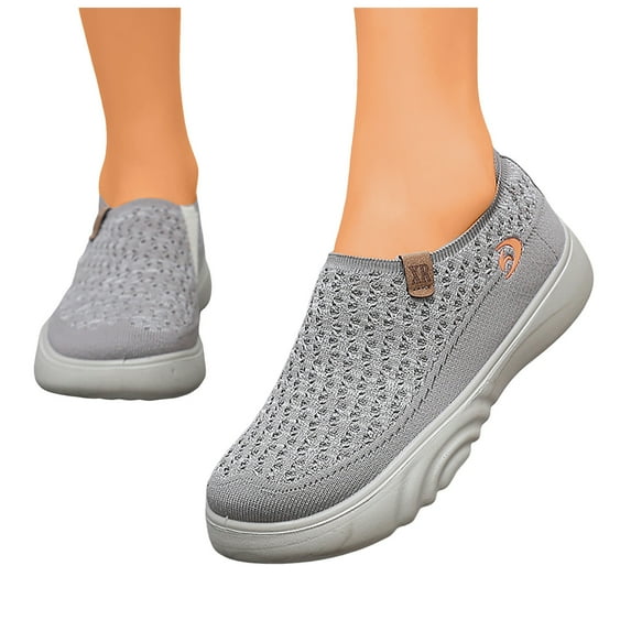 Rokment Orthopedic Barefoot Slip on Socks Walking Nursing Shoes for Women Comfortable Wide Width Knit Orthotic Platform Non-Slip Work Tennis Driving Sneakers Coffee Size 6