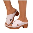 thumbnail image 1 of Rokment Orthopedic Mules Dressy Sandals for Women Ladies Summer Fashion Casual Leather Open Toe Platform Chunky Block High Heels Comfortable Arch Support Walking Dress Slip on Slides Beige Size 6.5, 1 of 7