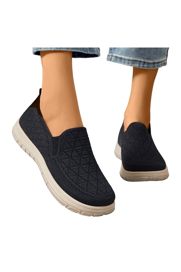 Orthopedic Platform Slip on Socks Walking Shoes for Women with Arch Support Comfortable Knitted Orthotic Nuring Non Slip Work Tennis Sneakers Black Size 7.5