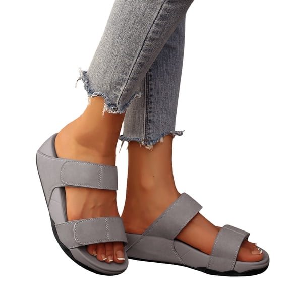 Rokment Orthopedic Platform Walking Slippers Sandals for Women 2026 Beach Summer Comfortable Fashion Casual Wide Width Arch Support Chunky Wedge Slip on Backless Slides Grey Size 9.5