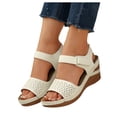 thumbnail image 1 of Rokment Orthopedic Platform Wedge High Heels Dress Sandals for Women 2026 Fashion Casual Leather Open Toe Arch Support Chunky Heeled Comfortable Beach Summer Shoes Beige Size 6.5, 1 of 5