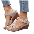 thumbnail image 1 of Rokment Orthopedic Platform Wedges Gladiator Dress Sandals for Women Ladies 2026 Summer Vintage Leather Hollow out Chunky High Heeled Dressy Sandals Beige Size 6, 1 of 6