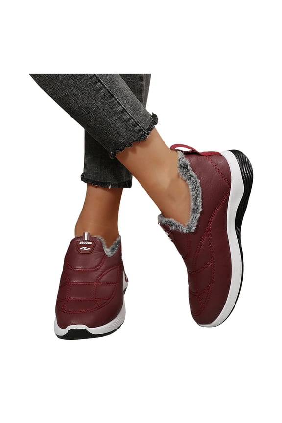 Orthopedic Slip on Snow Boots for Women with Arch Support Fashion Comfortable Warm Fleece Lined Winter Nursing Work Ankle Booties Wine Size 6.5