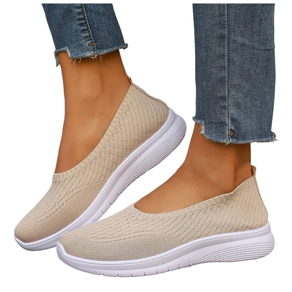 Rokment Orthopedic Walking Running Tennis Shoes for Women 2026 Comfortable Mesh Arch Support Slip on Socks Memory Foam Driving Nursing Work Sneakers Beige Size 6.5