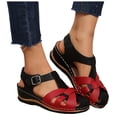 thumbnail image 1 of Rokment Orthopedic Wedges Sandals for Women 2026 Beach Summer Comfortable Vintage Casual Color Block Leather Closed Toe Platform Arch Support Walking Dress Sandals Black Size 6, 1 of 7