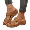 thumbnail image 1 of Rokment Orthopedic Wedges Slip on Sandals for Women with Arch Support Comfortable Summer Beach Flower Hollow out Leather Platform Arch Support Walking Dress Slides Brown Size 8.5, 1 of 5