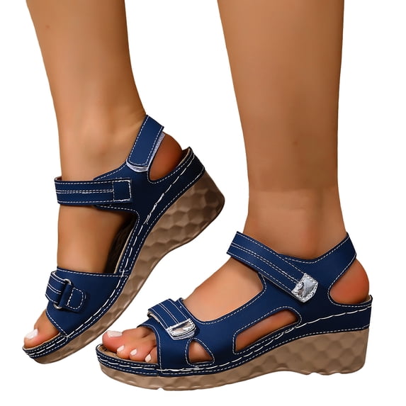 Rokment Orthopedic Wedges Walking Sandals for Women 2026 Summer Comfortable Leather Open Toe Platform Chunky High Heels Work Dress Sandals Adjustable A Size 6