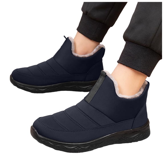 Rokment Orthopedic Winter Snow Boots for Women Seniors Cold Weather Lightweight Comfortable Warm Fuzzy Lined Nursing Walking Work Ankle Booties with Arch Support Dark Blue Size 8.5