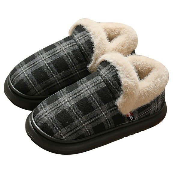 Rokment Plaid Christmas House Booties Slippers for Women Men Xmas Holiday Checkered Winter Fleece Lined Warm Slip on Boot Home Bedroom Memory Foam Shoes Indoor Outdoor Grey Size 7.5