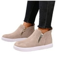 thumbnail image 1 of Rokment Platform Booties for Women Fall Winter Fashion Casual Suede Side Zipper Flat Walking Work Short Ankle Boots Beige Size 6.5, 1 of 7