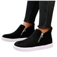 thumbnail image 1 of Rokment Platform Booties for Women Fall Winter Fashion Casual Suede Side Zipper Flat Walking Work Short Ankle Boots Black Size 8, 1 of 6