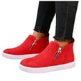 thumbnail image 1 of Rokment Platform Booties for Women Fall Winter Fashion Casual Suede Side Zipper Flat Walking Work Short Ankle Boots Red Size 9, 1 of 6