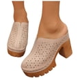 thumbnail image 1 of Rokment Platform Chunky Block High Heel Clogs Mules Sandals for Women Ladies 2026 Spring Summer Fashion Leather Closed Toe Dress Pumps Heeled Backless Slip on Slides Beige Size 6.5, 1 of 6